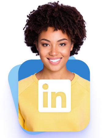 Woman with LinkedIn logo overlay